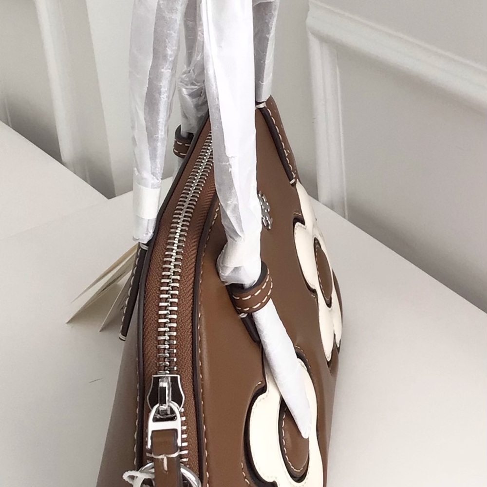 Tory Burch Emerson Dome Satchel Crossbody Bag Floral Applique NWT In Pac Leather - Picture 11 of 13